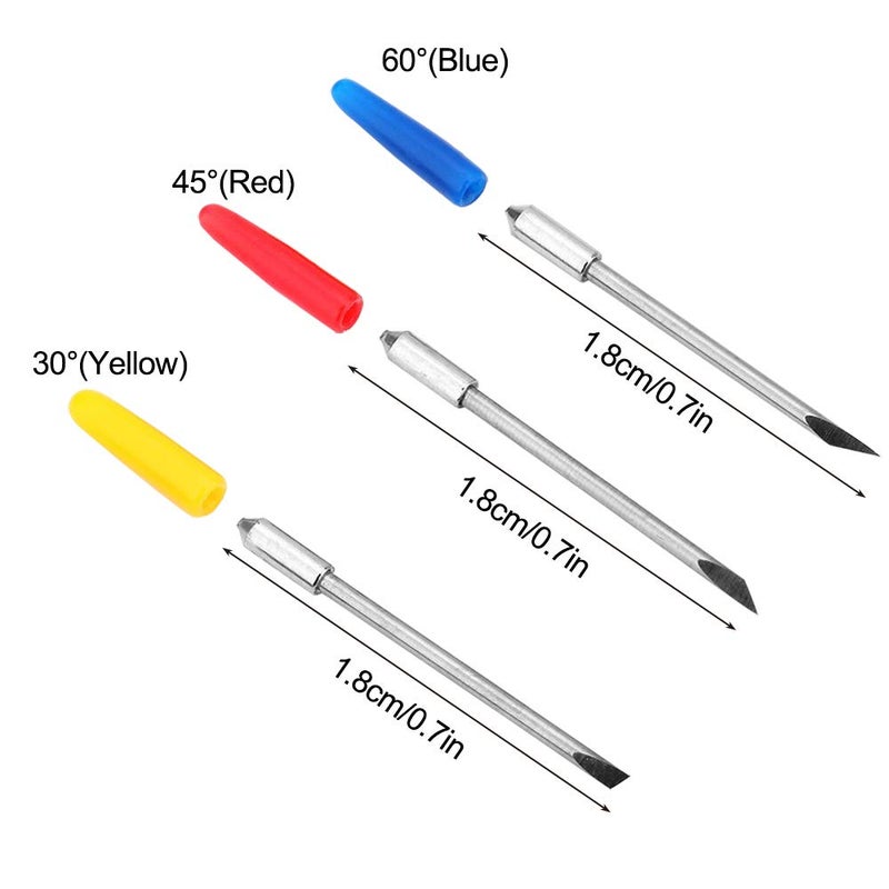 AFUNTA 30 pcs 30/45 /60 Degree Carving Knife Vinyl Cutter Plotter Cutting Blades for CB09 CB09U Graphtec â€“ Blue, Yellow, Red - Image 3