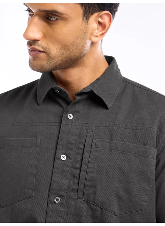 Beyoung Dark Grey Full Sleeve Cotton Solid Shirt for Men