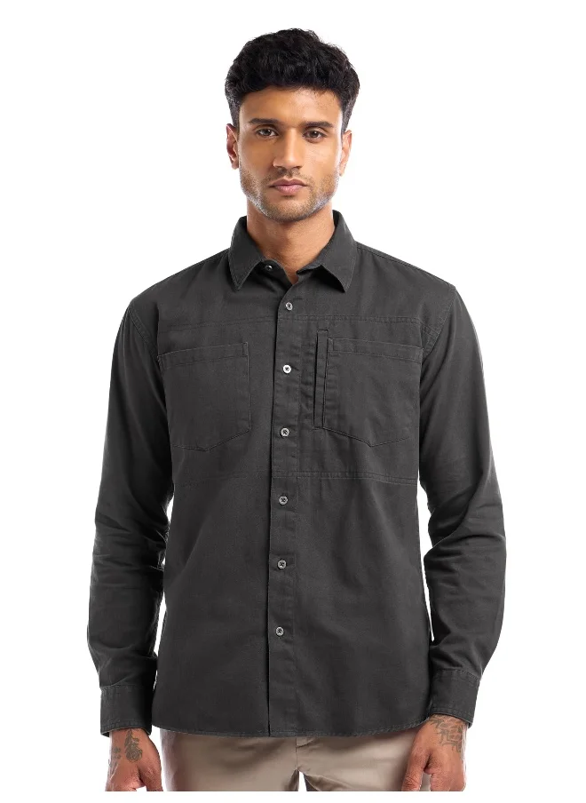 Beyoung Dark Grey Full Sleeve Cotton Solid Shirt for Men