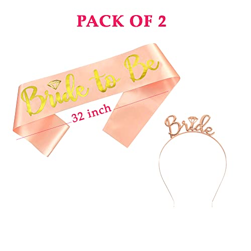 AMFIN® (Pack of 2) Bride to Be Sash and Bride Hairband Combo Set for Bachelor Parties Bride to be Props for Wedding Bride to be Decorations - Rose Gold - Image 2