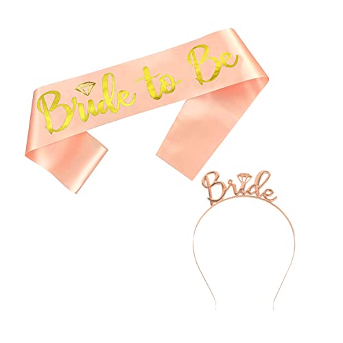 AMFIN® (Pack of 2) Bride to Be Sash and Bride Hairband Combo Set for Bachelor Parties Bride to be Props for Wedding Bride to be Decorations - Rose Gold - Image 1