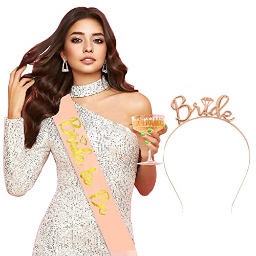 AMFIN® (Pack of 2) Bride to Be Sash and Bride Hairband Combo Set for Bachelor Parties Bride to be Props for Wedding Bride to be Decorations - Rose Gold - Image 3