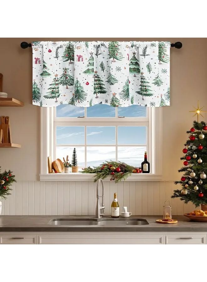 Christmas Forest Curtain Blackout Window Drape Pine Trees Red Green Holiday Design Rod Pocket Machine Washable Polyester Fabric Size W76 L60 - Image 2