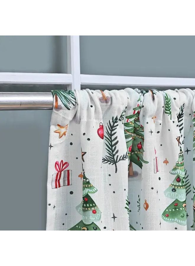 Christmas Forest Curtain Blackout Window Drape Pine Trees Red Green Holiday Design Rod Pocket Machine Washable Polyester Fabric Size W76 L60 - Image 4