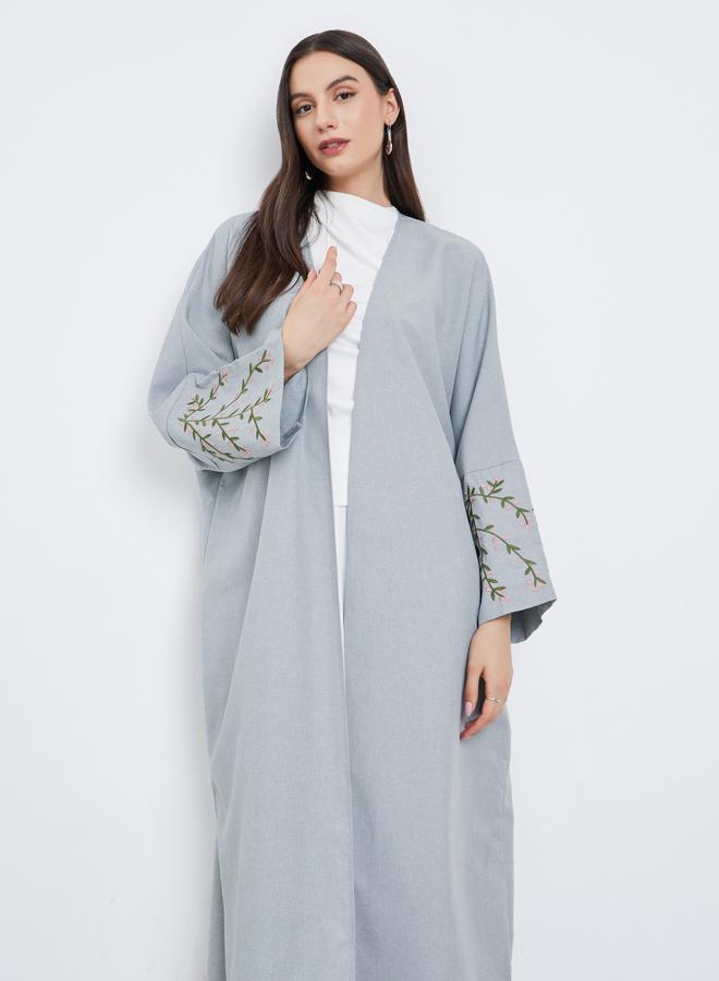 تايك تو عباية رمادية مفتوحة بأكمام مطرزة - Image 2
