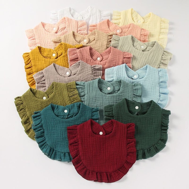 New Baby Saliva Towel Ruffled Children Baby Cotton Gauze Lace Bib Bib Saliva Pocket - Image 5
