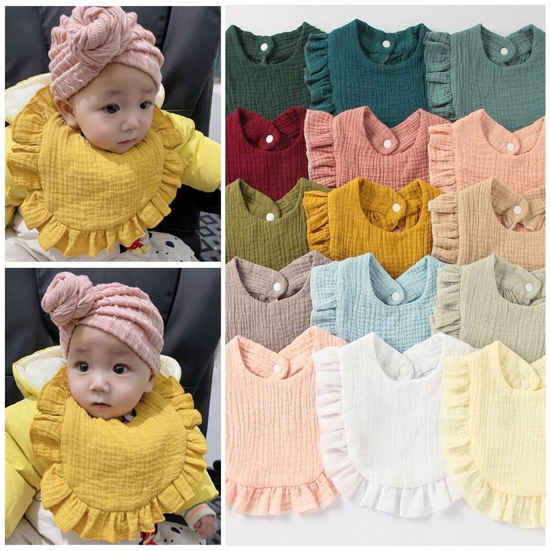New Baby Saliva Towel Ruffled Children Baby Cotton Gauze Lace Bib Bib Saliva Pocket - Image 4