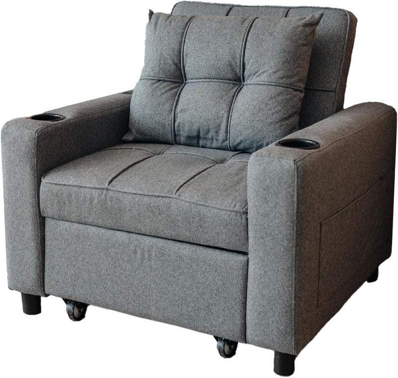 Sky Land Skyland Convertible Chair Sleeper Bed – 3 in 1 Compact Sofa with Cup Holders, Storage Pocket, USB & Type-C Charging Ports, Modern Foldable Lounge Chair (Grey) - Image 1