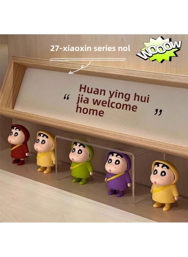 Crayon Small Peripheral Toy Hand-made Raincoat Small Cute Cartoon Animation Doll Model Desktop Decoration-Color:The Raincoat Xiaoxin Comes In A Random Set [one Set Is Photographed In Multiples Of 5] - Image 2