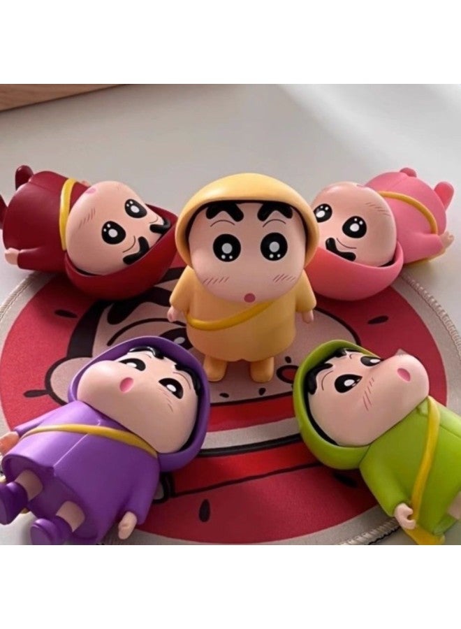 Crayon Small Peripheral Toy Hand-made Raincoat Small Cute Cartoon Animation Doll Model Desktop Decoration-Color:The Raincoat Xiaoxin Comes In A Random Set [one Set Is Photographed In Multiples Of 5] - Image 1