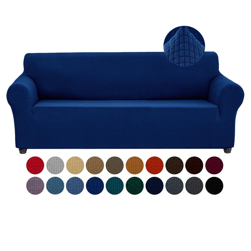 Joccun Stretch Couch Cover Slipcovers 1Piece Sofa Covers for 3 Cushion Couch Spandex Jacquard Washable Furniture Protector Cover for Living RoomKidsPetsSofaClassic Blue
