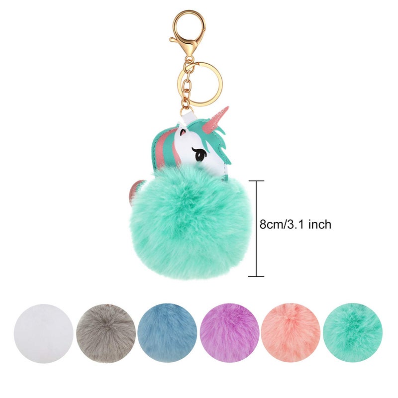 WILLBOND WILLBOND 6 Pieces Animal Pom Pom Keychain Cute Fluffy Ball Key Ring for Women Girls Bag Accessories(Sweet Style)  - Image 2