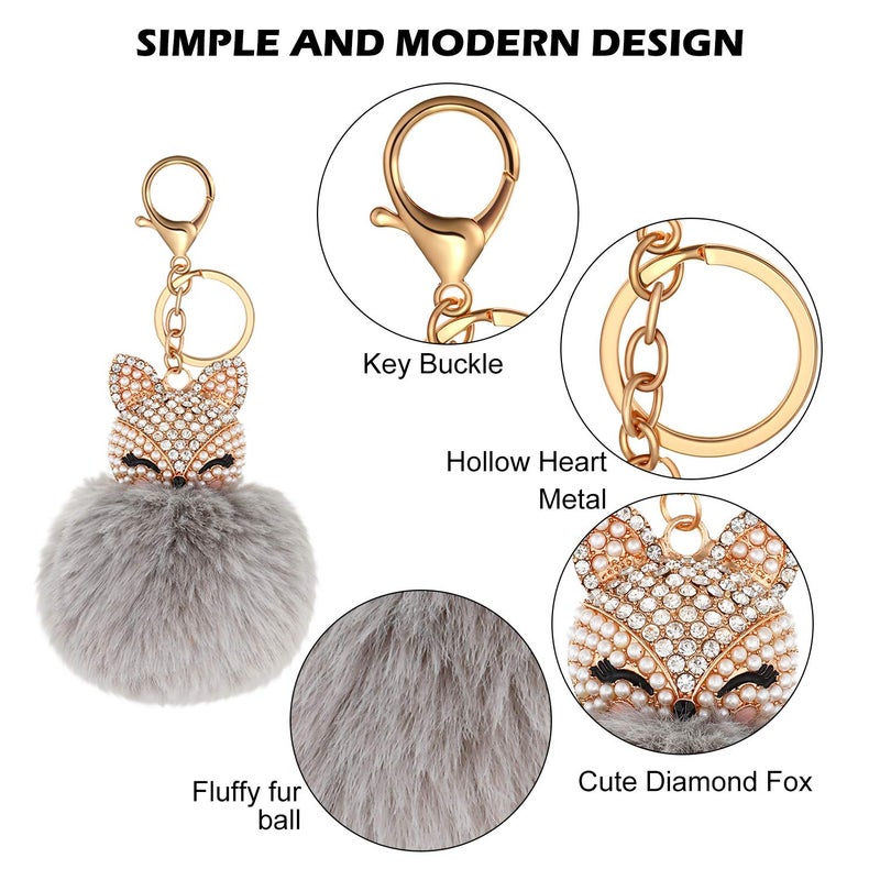 WILLBOND WILLBOND 6 Pieces Animal Pom Pom Keychain Cute Fluffy Ball Key Ring for Women Girls Bag Accessories(Sweet Style)  - Image 3