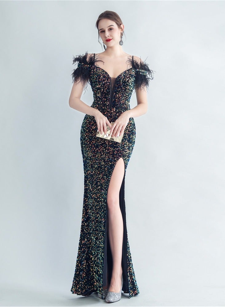ميرين فستان حورية البحر مزين بريش الترتر - مزين بالترتر - Image 1