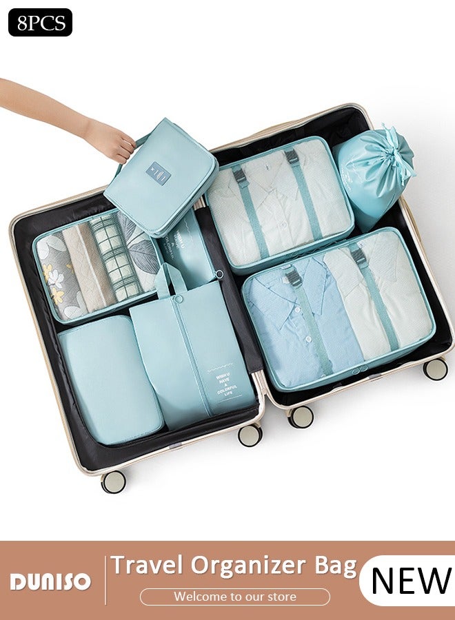 DUNISO 8 Piece Travel Organizer Bags for Luggage, Waterproof and Durable Travel Bags, Packing Cubes for Travel, Compression Cubes for Suitcases, Travel Bags for Clothes, Toiletries, Clothing, Underwear  - Image 1