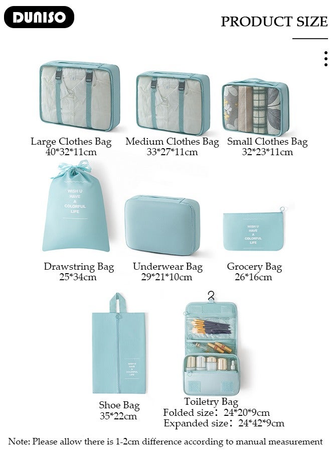 DUNISO 8 Piece Travel Organizer Bags for Luggage, Waterproof and Durable Travel Bags, Packing Cubes for Travel, Compression Cubes for Suitcases, Travel Bags for Clothes, Toiletries, Clothing, Underwear  - Image 4