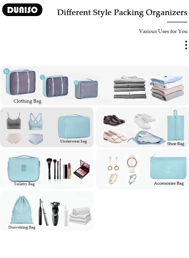 DUNISO 8 Piece Travel Organizer Bags for Luggage, Waterproof and Durable Travel Bags, Packing Cubes for Travel, Compression Cubes for Suitcases, Travel Bags for Clothes, Toiletries, Clothing, Underwear  - Image 3