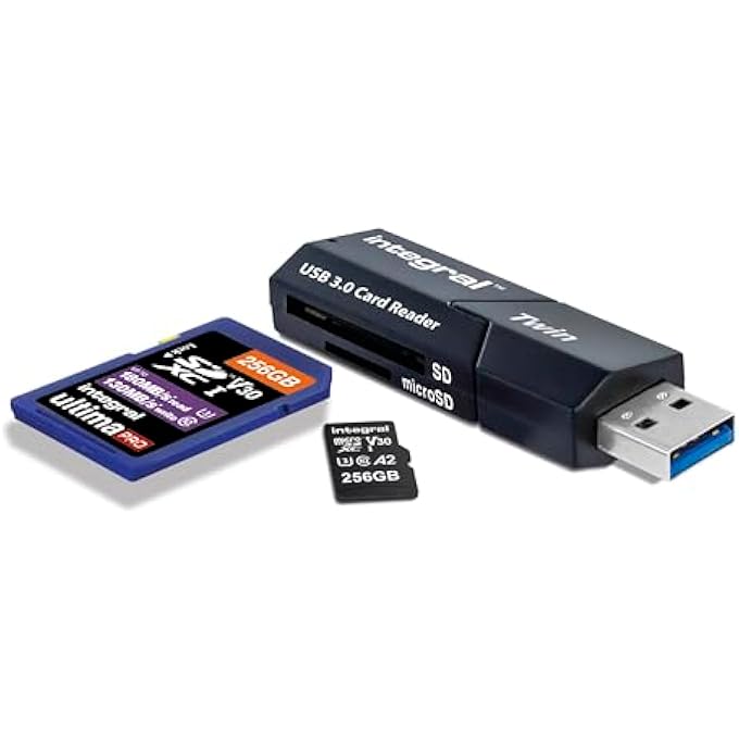 Integral DUAL-SLOT MICRO SD & SD USB3.0 MEMORY CARD READER ADAPTER - SUPER FAST FILE TRANSFER AND COMPATIBLE WITH HIGH SPEED UHS-I INTERFACE: SDHC, SDXC, MICROSDHC & MICROSDXC UHS-I U1 & U3 - Image 1