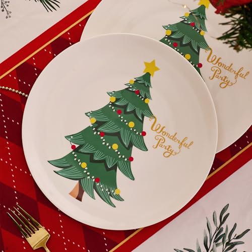 Swuut Christmas Dinner Plates - Set of 6, 10 inch Bone China - Dishwasher & Microwave Safe Holiday Tree Main Course Plates,Xmas Novelty Funny Gift for Women, Men,Family - Image 5