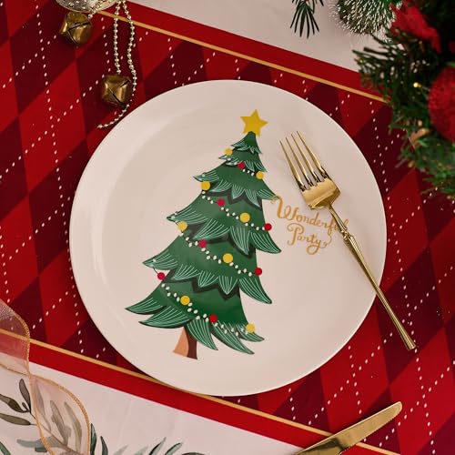 Swuut Christmas Dinner Plates - Set of 6, 10 inch Bone China - Dishwasher & Microwave Safe Holiday Tree Main Course Plates,Xmas Novelty Funny Gift for Women, Men,Family - Image 4