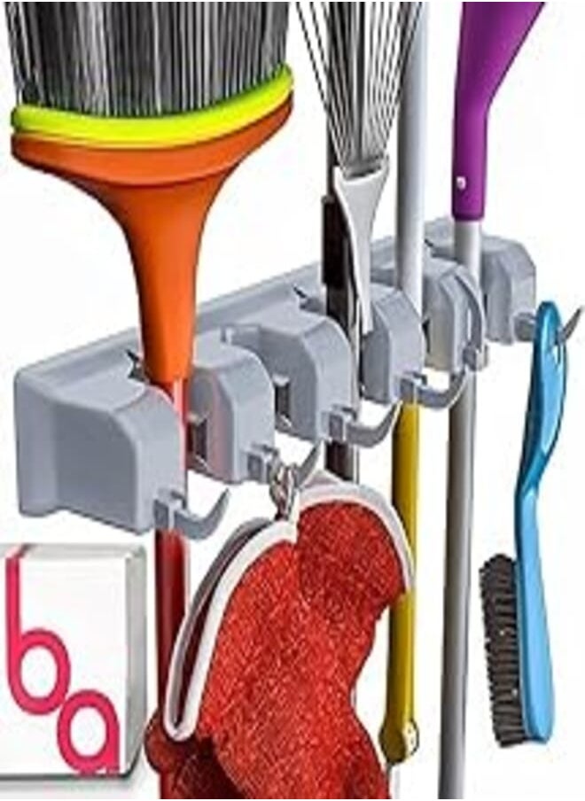 Generic Broom Holder Wall Mount and Garden Tool Organizer, Closet Storage, Kitchen Rack, Home Organization and Garage Organizer for Rake or Mop Handles Up to 1.25-Inches, Hanger Plus 6 Hooks (Grey) (1 pack) 