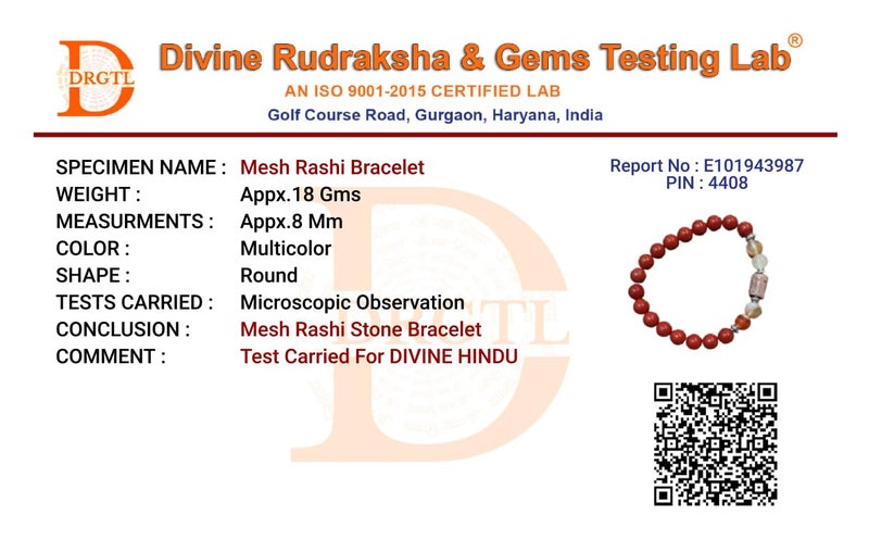 Divine Hindu سوار اليشم الأحمر الهندي الإلهي | مش راشي (الحمل) كريستال طبيعي معتمد | طاقة الشاكرا الجذرية | شفاء ريكي | قوة وحيوية | للرجال والنساء - Image 4