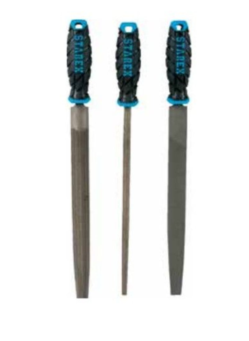 Starex - Starex File 3pcs/Set 10" Soft Grey Rubber Handle T12 Steel Blister Card - Image 1