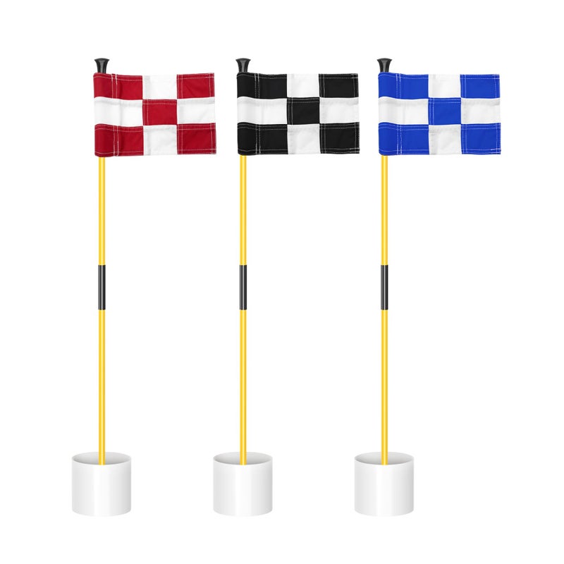 KINGTOP Miniature Golf Flagstick Practice Putting Green Flags for Yard Golf Pin Flag Hole Cup Set Portable 2Section Design 3ft Flagpole Indoor Outdoor Checkered Flag 3Pack