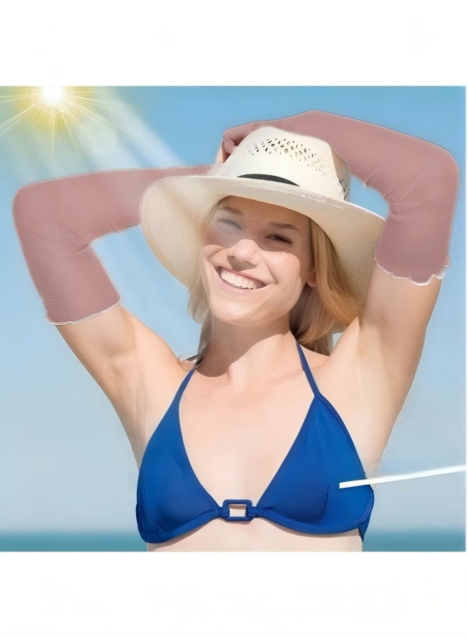 1 Pairs Women's Long Ultra-thin Lace Gloves Sun UV Protection, Cooling Mesh Tulle Sunscreen Sleeves Fingerless Arms Gloves for Indoor Outdoor - Pink  50cm - Image 2