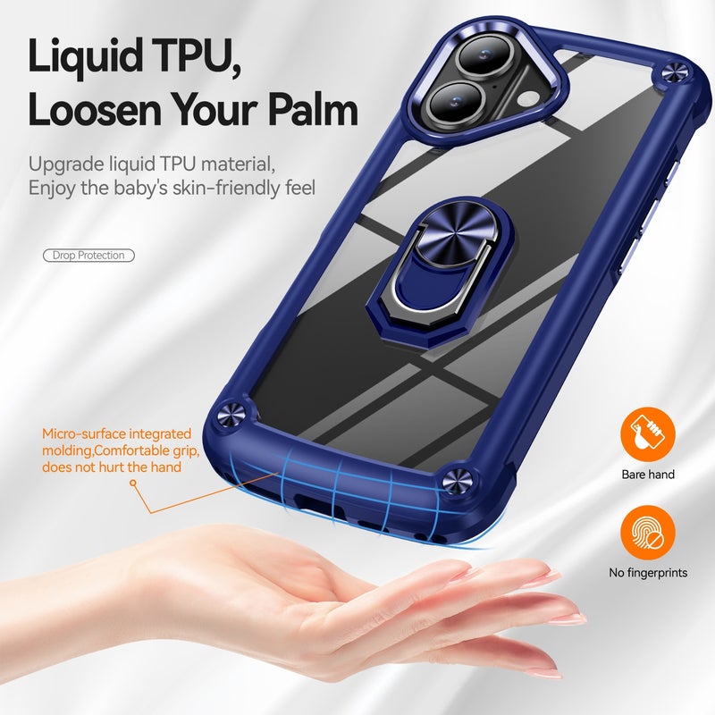 HuHa Protective Cover For iPhone 16 TPU + PC Lens Protection Phone Case with Ring Holder(Blue) - Image 2