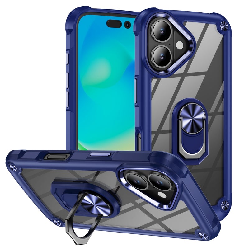 HuHa Protective Cover For iPhone 16 TPU + PC Lens Protection Phone Case with Ring Holder(Blue) - Image 1