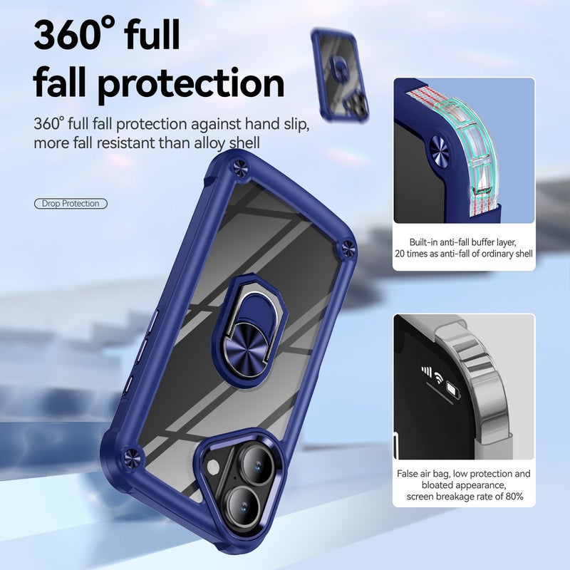 HuHa Protective Cover For iPhone 16 TPU + PC Lens Protection Phone Case with Ring Holder(Blue) - Image 4