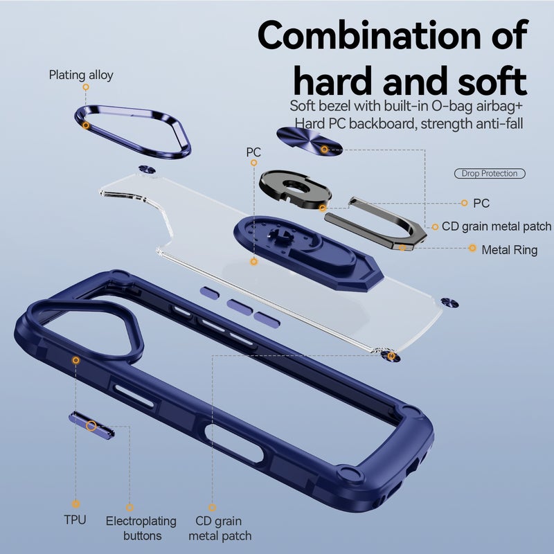HuHa Protective Cover For iPhone 16 TPU + PC Lens Protection Phone Case with Ring Holder(Blue) - Image 3