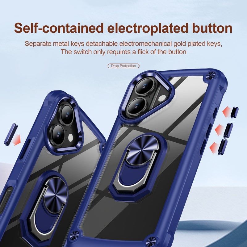 HuHa Protective Cover For iPhone 16 TPU + PC Lens Protection Phone Case with Ring Holder(Blue) - Image 5