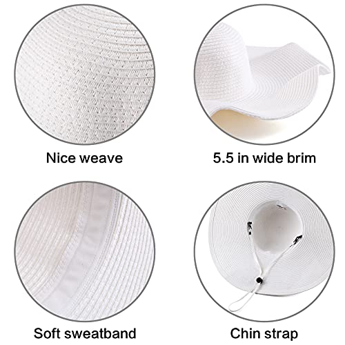 LADYBRO Beach Wide Brim Sun Hat Womens Sunhat Ladies Straw Floppy Large, White 7 1/4 - Image 5