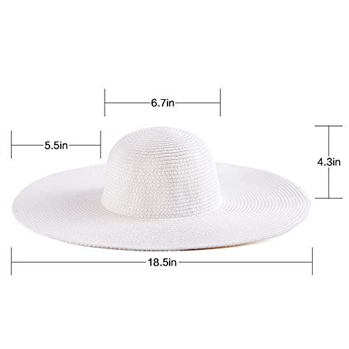 LADYBRO Beach Wide Brim Sun Hat Womens Sunhat Ladies Straw Floppy Large, White 7 1/4 - Image 4