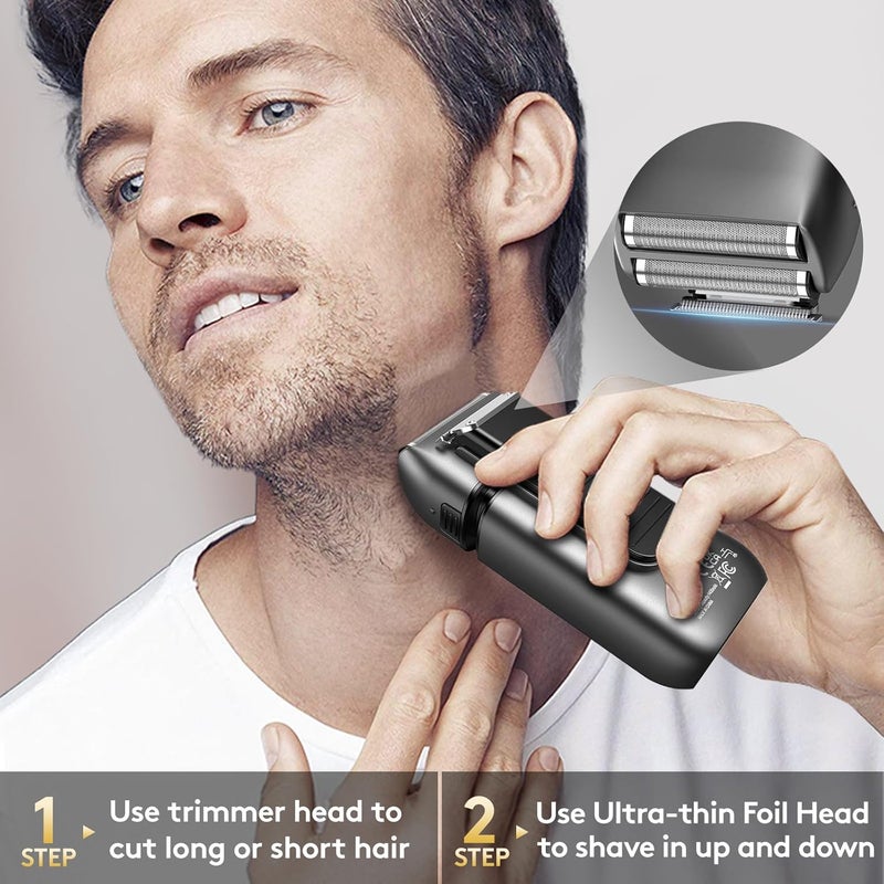 Brightup Foil Shaver, Electric Razor for Men, Upgraded Electric Shaver with Pop Up Trimmer, USB-C Rechargeable, Waterproof, Cordless, Double Floating Blade for Close Shaving, Gray - Image 2