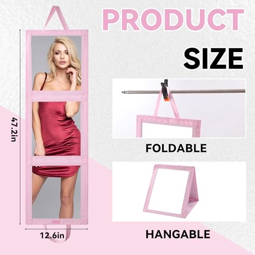 ROYALAY Foldable Full Length Mirror with Handle - 47 * 13in Portable Travel & Backstage Mirror (Pink) - Image 2