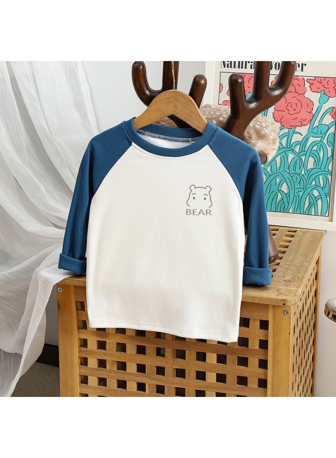 Children's Shoulder Cartoon Bear Base Shirt Baby Boys And Girls All-match Western Style Long Sleeve T-shirt Autumn Top Children's Wear