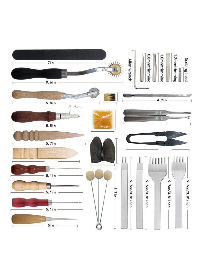 SYOSI Leather Crafting Tools and Supplies: 26 Pieces Leather Working Tools Set with Groover Awl Waxed Thread Thimble Kit for Stitching Punching Cutting Sewing Leather Craft Making  - Image 2