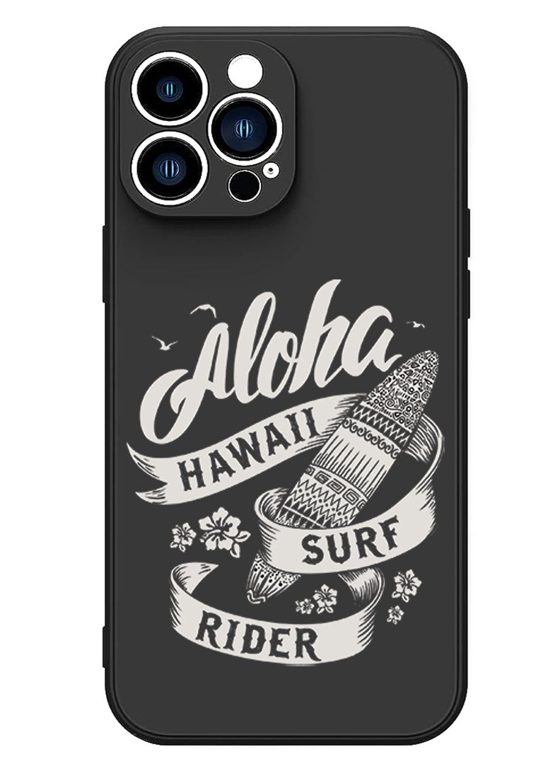 Theodor Protective Slim Fit Case Liquid Silicone Cover with Full Body Protection Anti-Scratch Shockproof Case For iPhone 15 Pro Max Black - Aloha hawaii Surf rider white - Image 1