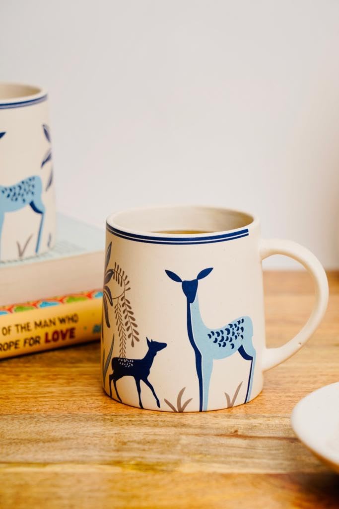 NOHUNT Coffee Milk Mugs Set of 6300 ML Each Coffee Mugs Microwave Safe Ceramic Coffee MugsTea Cups Large Glossy Finish Coffee Mugs Blue Deer Theme - Image 2