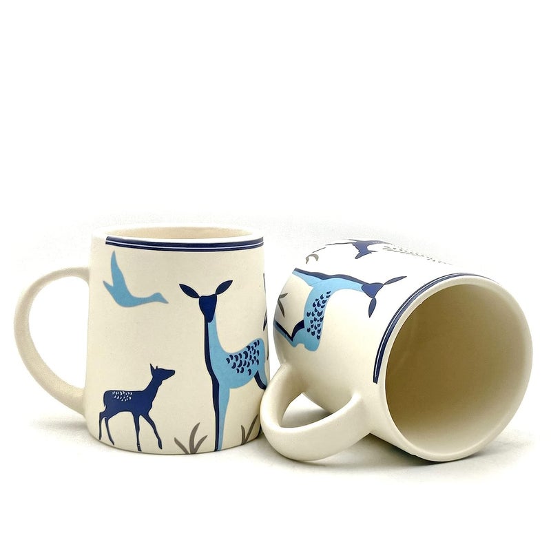 NOHUNT Coffee Milk Mugs Set of 6300 ML Each Coffee Mugs Microwave Safe Ceramic Coffee MugsTea Cups Large Glossy Finish Coffee Mugs Blue Deer Theme - Image 3