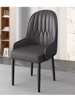 LANNY Jeffcoco Furniture,Black Luxury Dining Chair,Italy Design,Reading Chair,Desk Chair For Relax Indoor,Grey Frame Leather Seat Chair For Home Office Furniture 