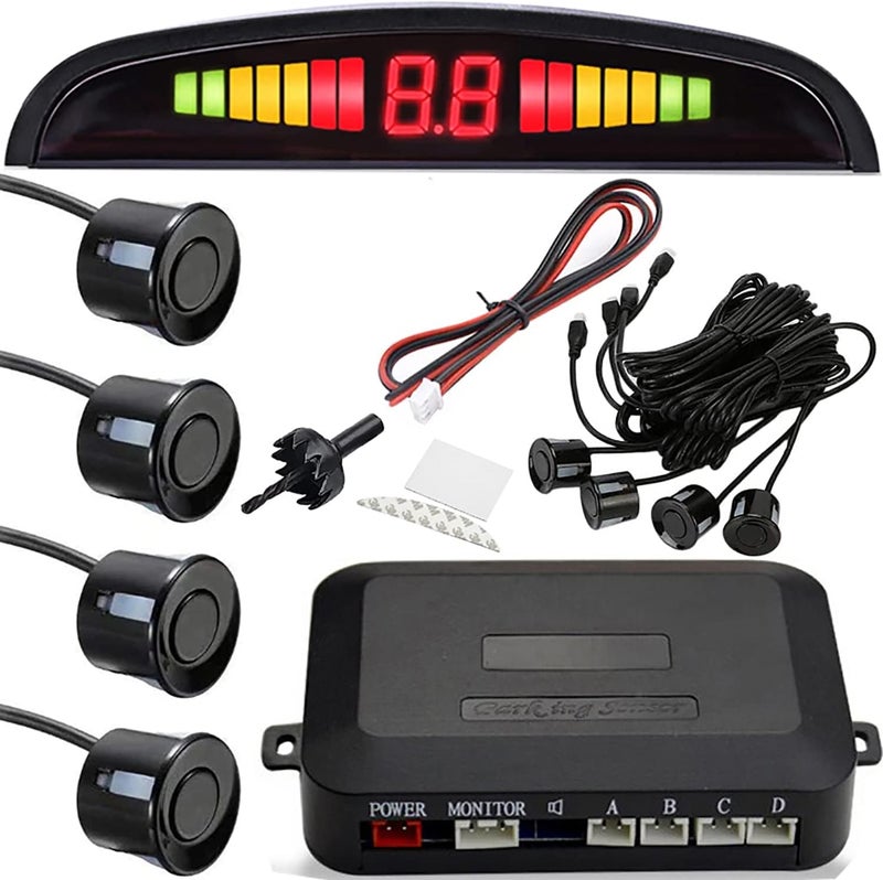نظام تنبيه الرجوع للخلف للسيارة من ريتو، مساعد ركن مزود بأربعة حساسات، ومؤشرات LED، ومدى يصل إلى مترين، وتنبيه صوتي، مساعد ركن، نظام ركن، نظام حساسات ركن عالمي، مجموعة مساعد ركن - Image 1