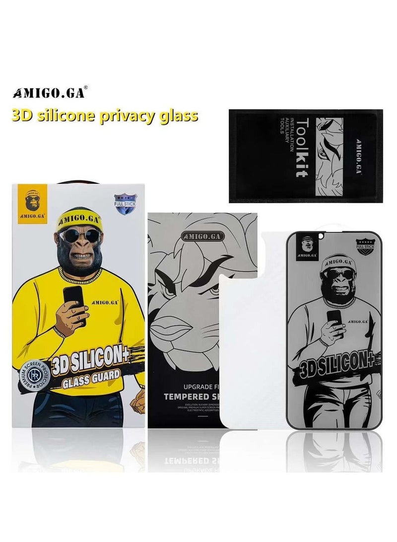 AMIGO.GA Iphone 13 Pro Privacy 3D Silicon+ Glass Premium Screen Protector Full Stick Anti Dust Waterproof - Image 3