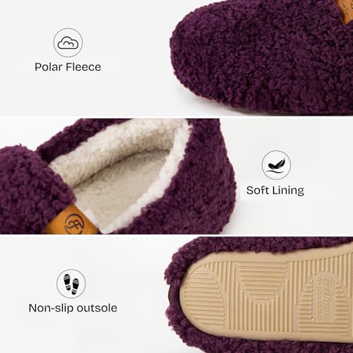 EverFoams Women’s Soft Curly Full Slippers Memory Foam Lightweight House Shoes Cozy Loafer with Polar Fleece Lining Dark Aubergine,7-8 US - Image 4