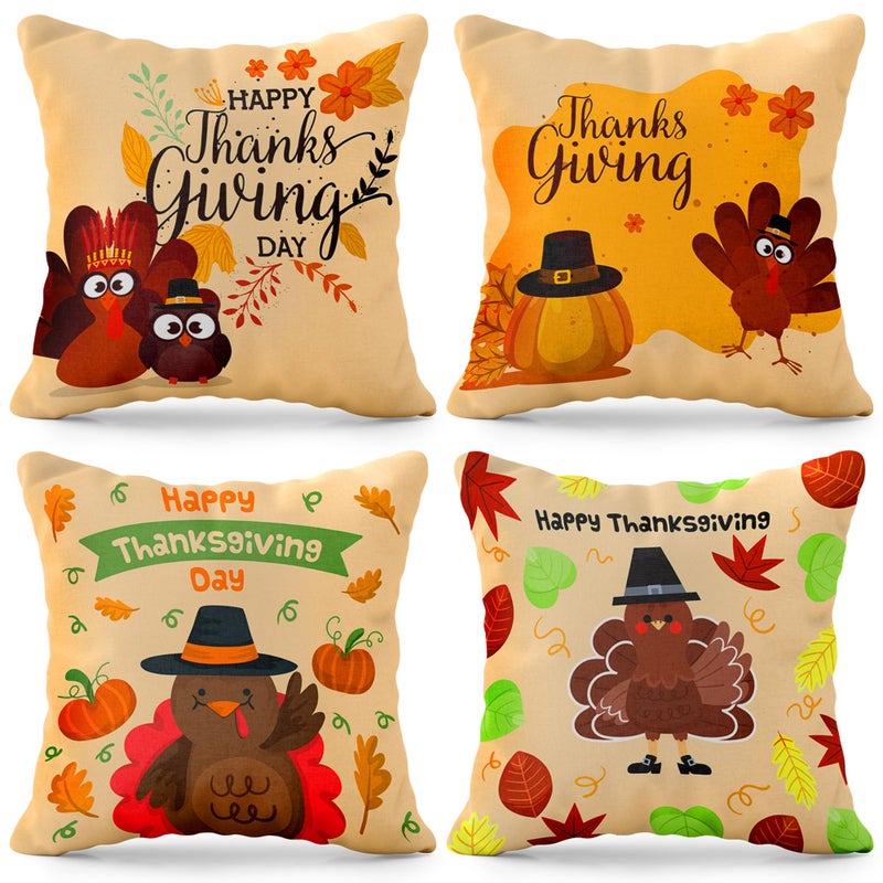 KATCHON KatchOn  Happy Thanksgiving Pillow Covers 18x18 Inch - Set of 4 | Thanksgiving Throw Pillow Covers | Thanksgiving Turkey Pillow Covers | Thanksgiving Party Decorations  Thanksgiving Decorations Indoor - Image 1