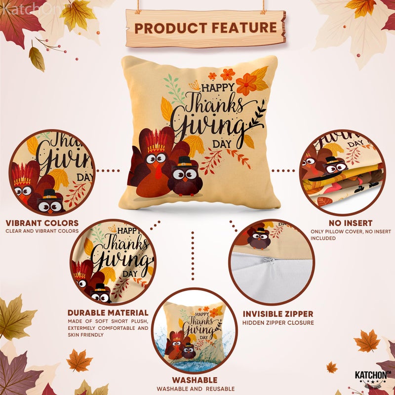 KATCHON KatchOn  Happy Thanksgiving Pillow Covers 18x18 Inch - Set of 4 | Thanksgiving Throw Pillow Covers | Thanksgiving Turkey Pillow Covers | Thanksgiving Party Decorations  Thanksgiving Decorations Indoor - Image 3