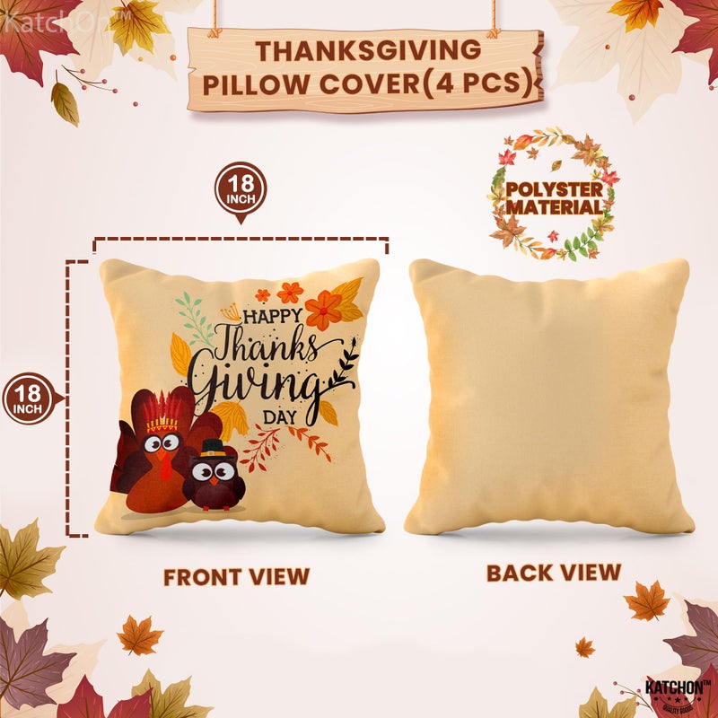 KATCHON KatchOn  Happy Thanksgiving Pillow Covers 18x18 Inch - Set of 4 | Thanksgiving Throw Pillow Covers | Thanksgiving Turkey Pillow Covers | Thanksgiving Party Decorations  Thanksgiving Decorations Indoor - Image 2